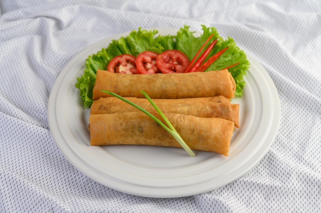 Healthy homemade spring rolls with fresh vegetables