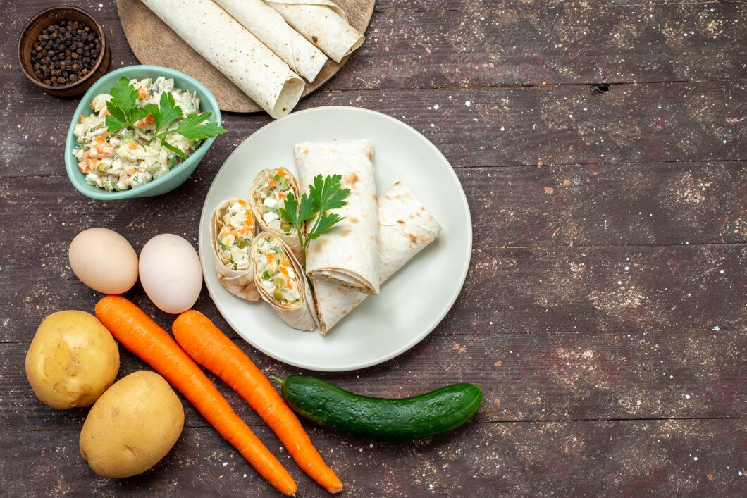 Ingredients laid out for making Vietnamese egg rolls.