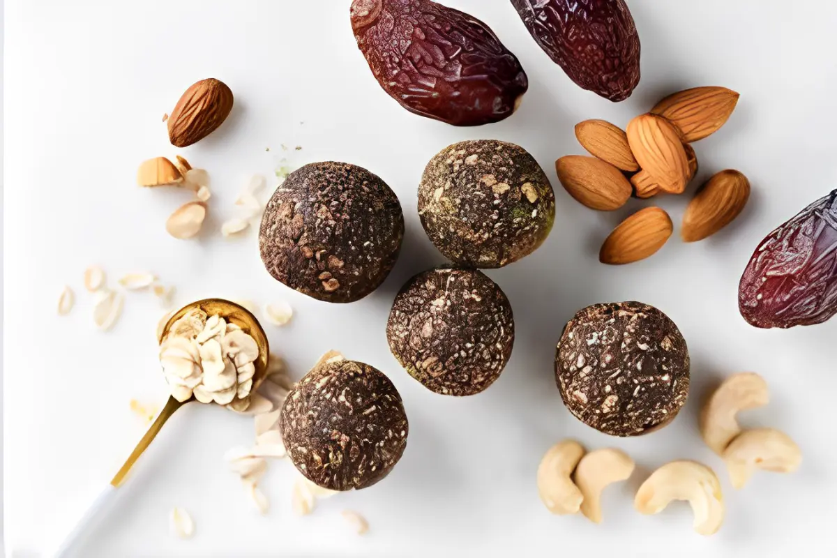 Ingredients for making peanut butter balls on a kitchen counter