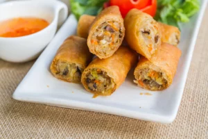 Platter of various spring rolls