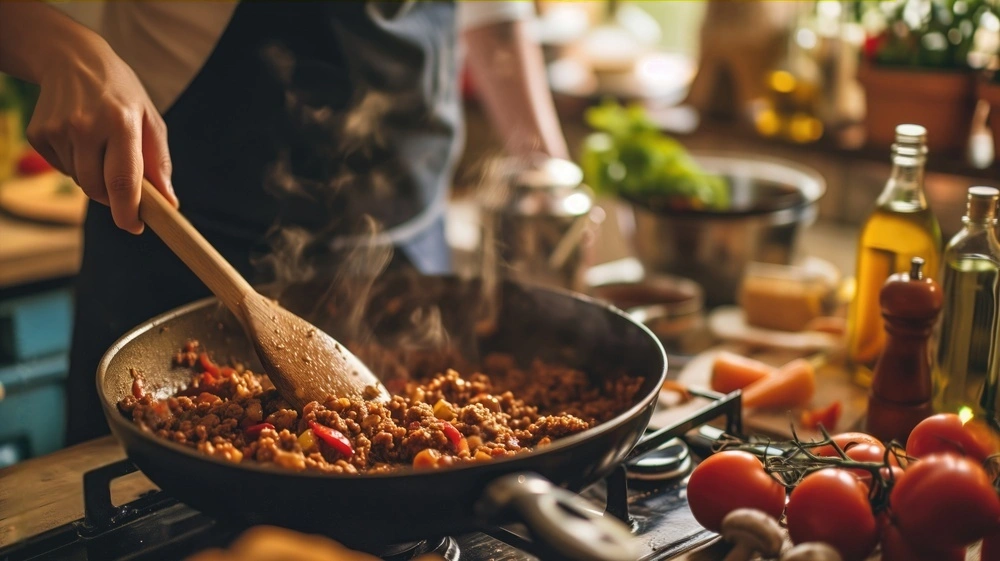 Fresh vegetables and meats for Sloppy Joe recipe.