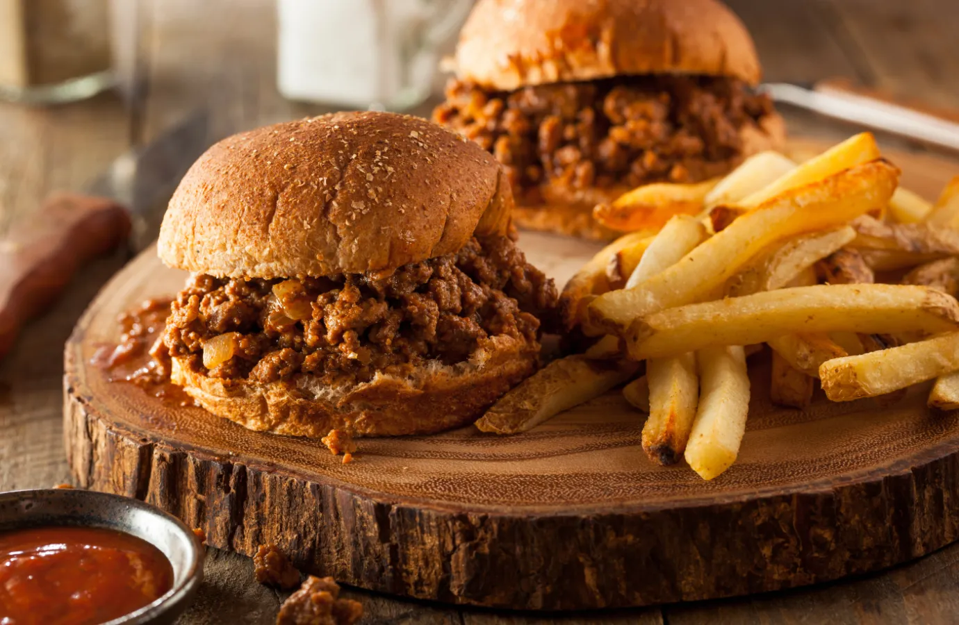 Hearty sloppy sandwich on a plate.