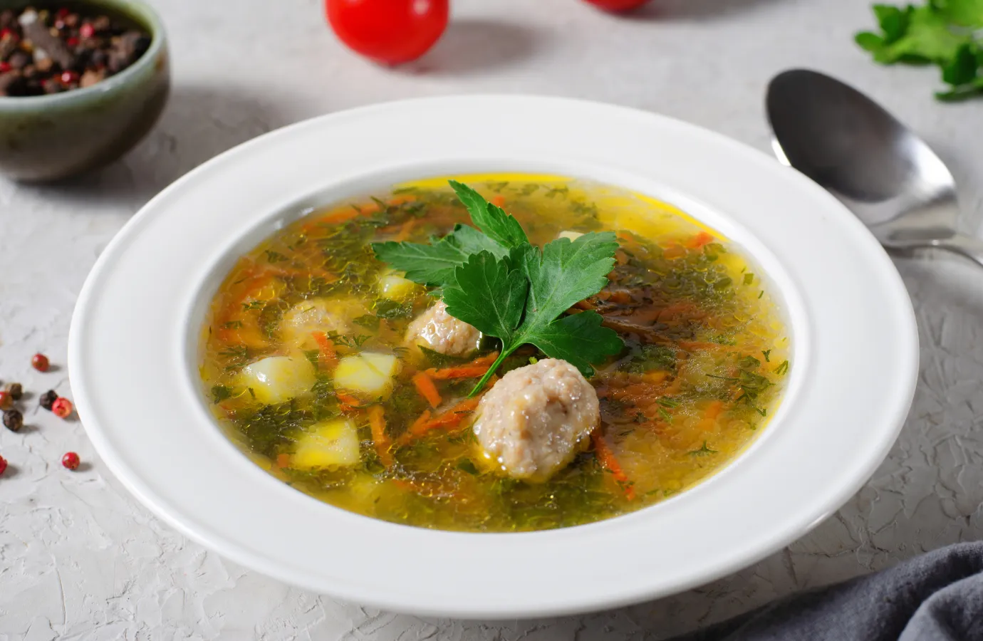 A warm bowl of homemade cabbage soup, ready to be enjoyed.