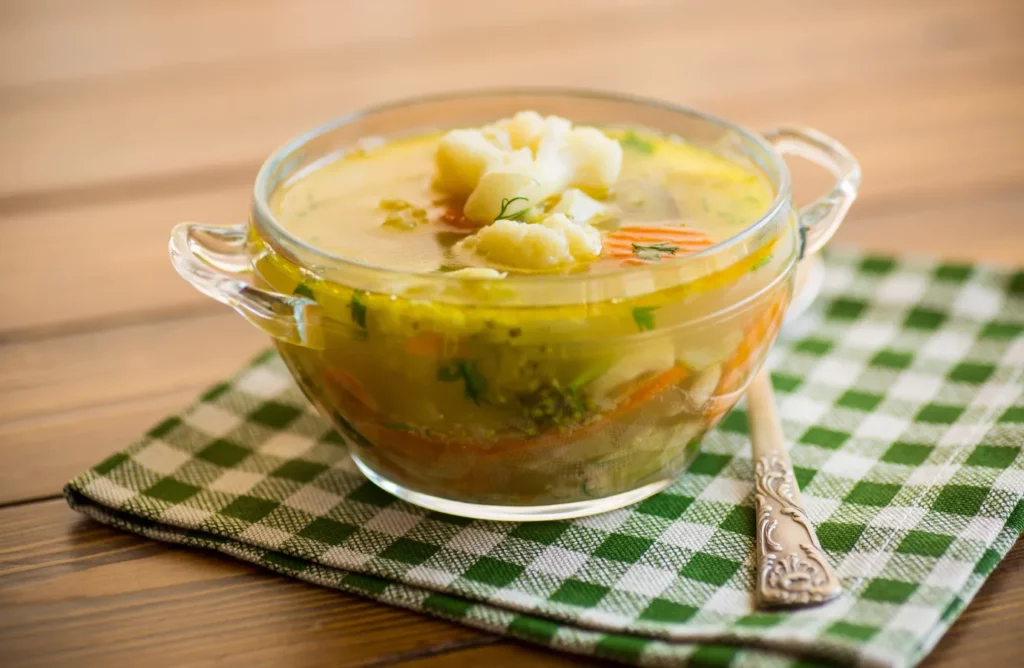 Frozen cabbage soup stored safely in a freezer