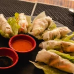 Plate of freshly made Vietnamese egg rolls