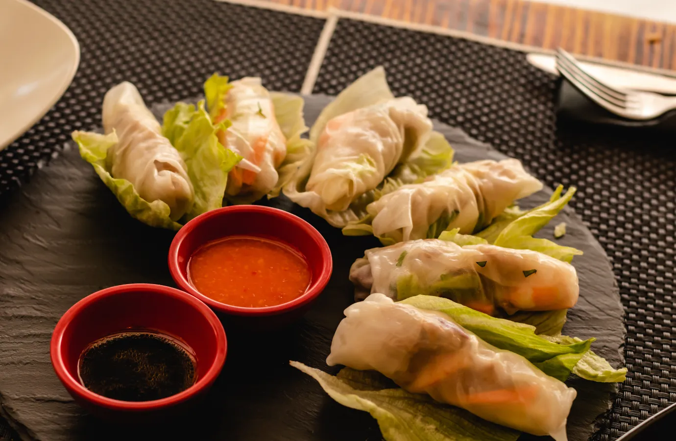 Plate of freshly made Vietnamese egg rolls