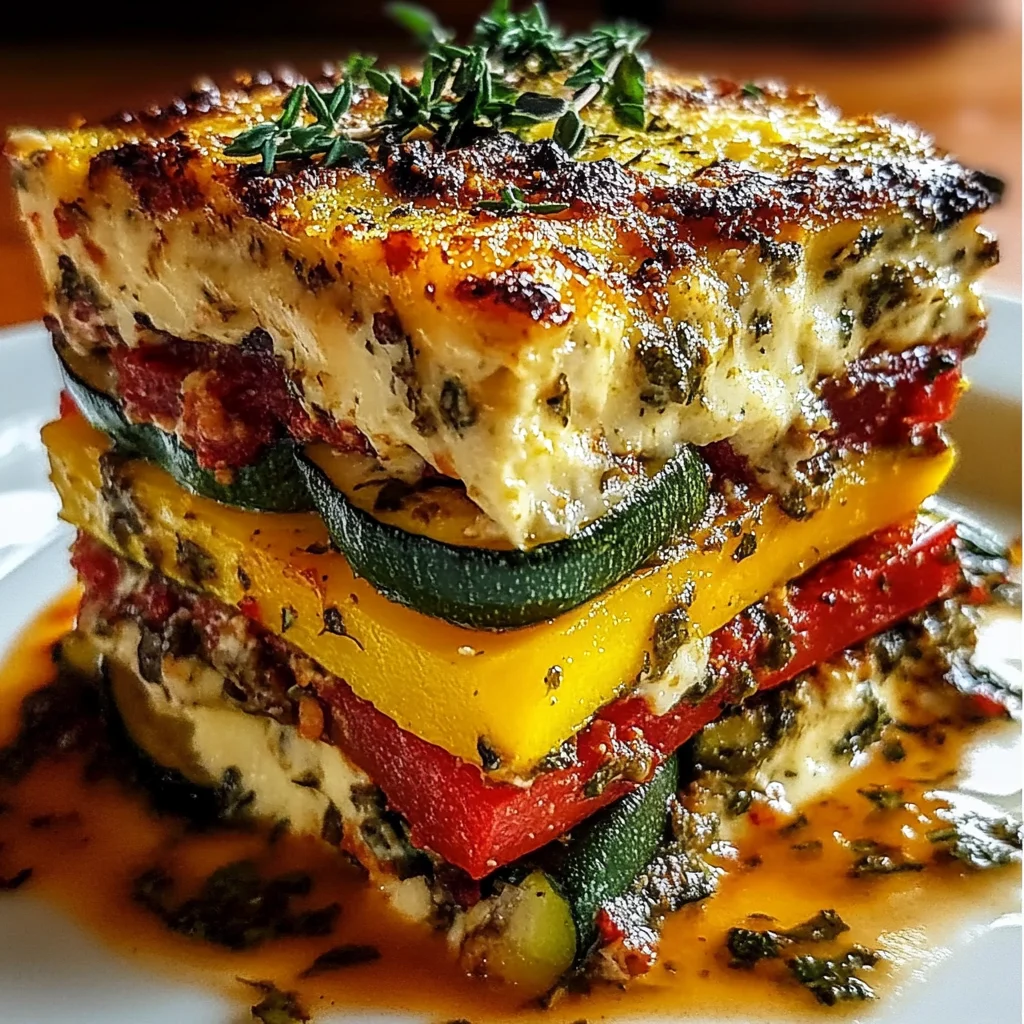 Layered Mediterranean Vegetable Lasagna With Creamy Garlic Herb Three-cheese Drizzle Recipe