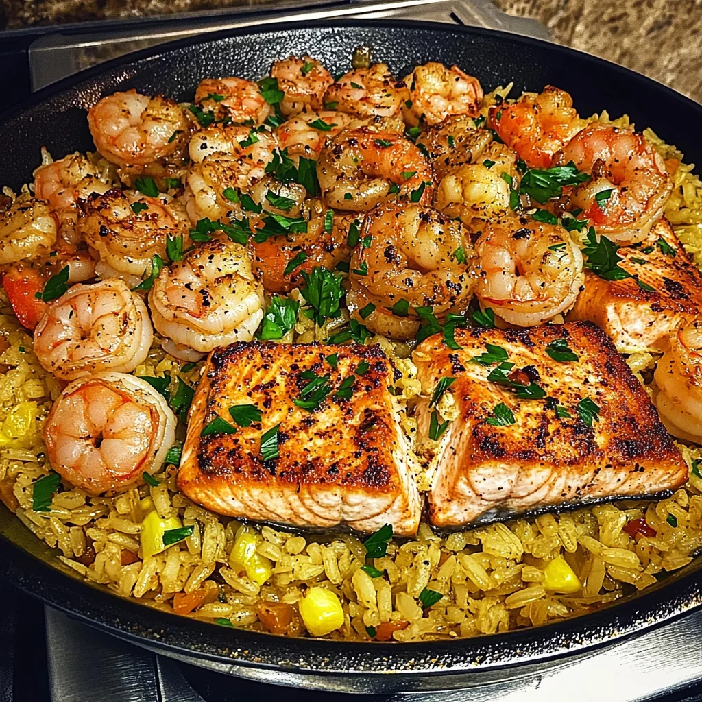 Southern Bayou Salmon &amp; Shrimp Rice Skillet Recipe