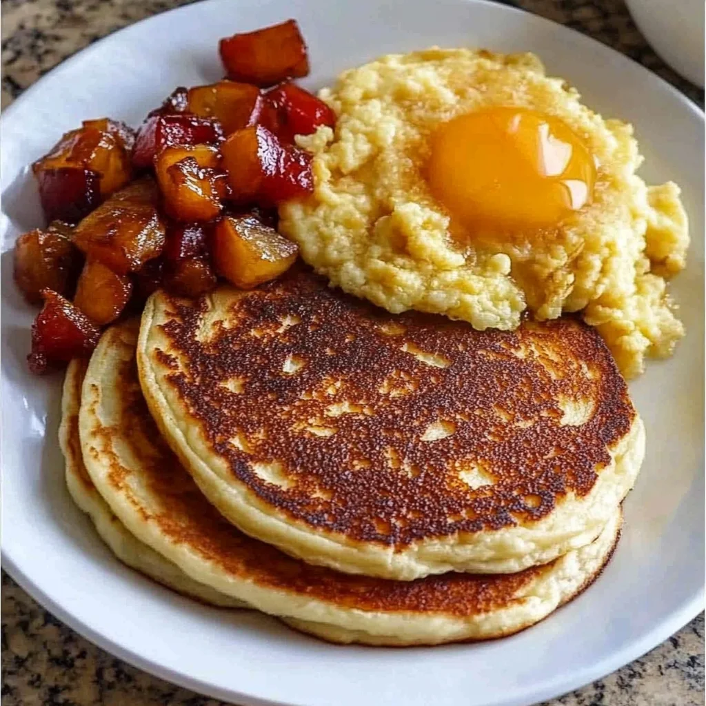Buttermilk Pancakes, Scrambled Eggs &amp; Crispy Bacon Recipe