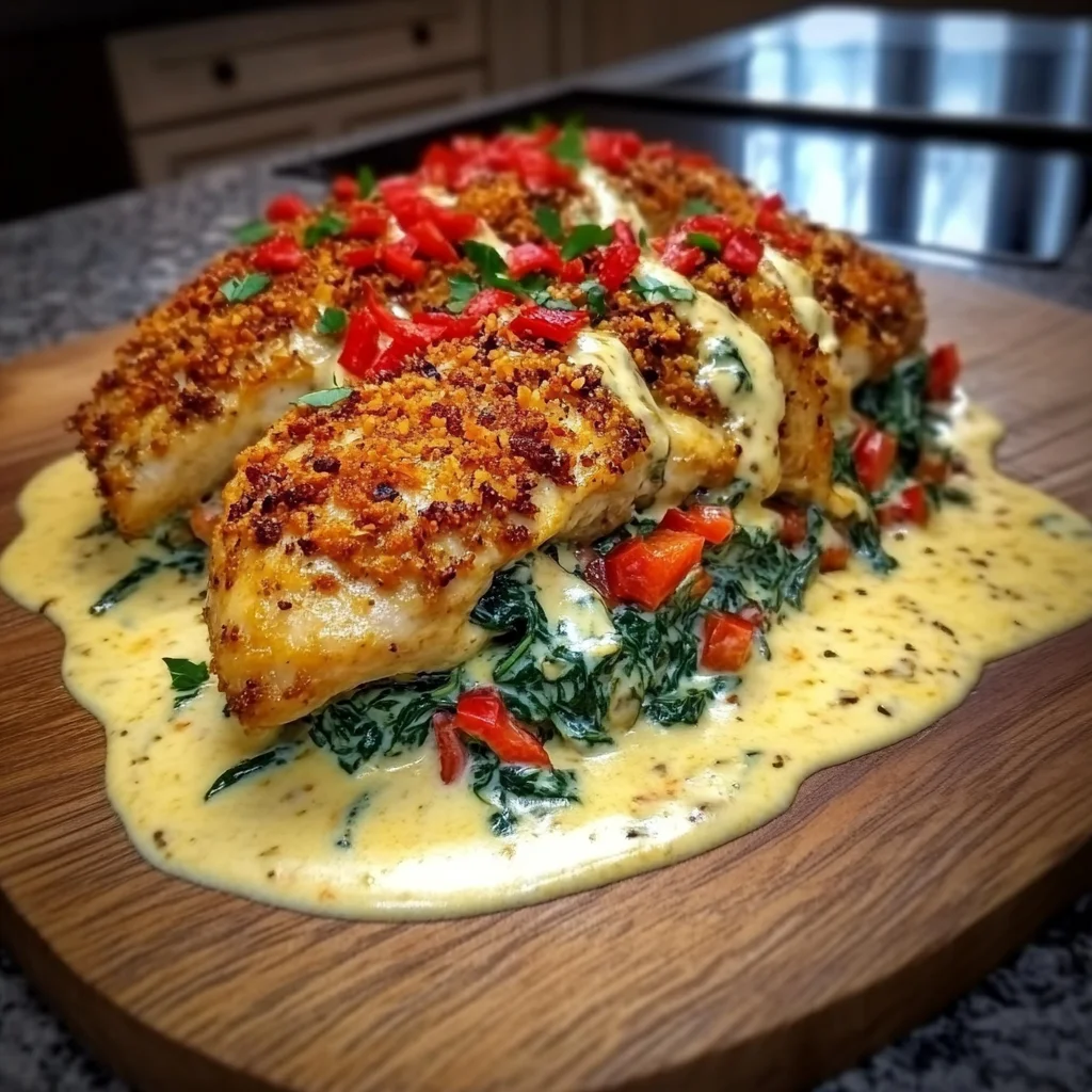 Creamy Spinach Red Pepper Stuffed Chicken Recipe