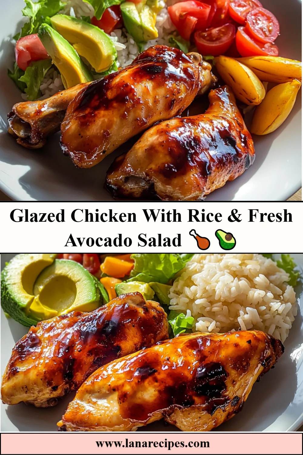 "Glazed Chicken with Rice & Fresh Avocado Salad 🍗🥑