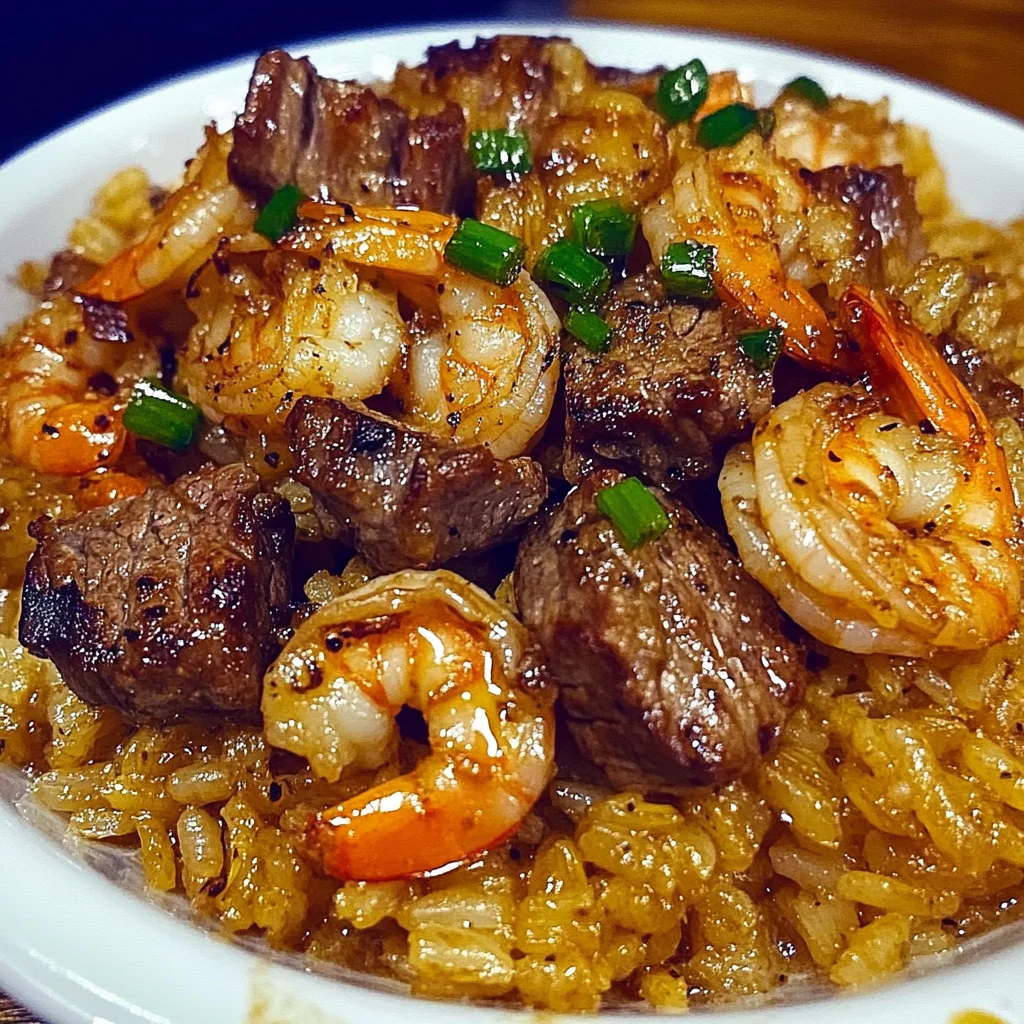 Delicious Southern Garlic Butter Shrimp &amp; Steak Rice Skillet