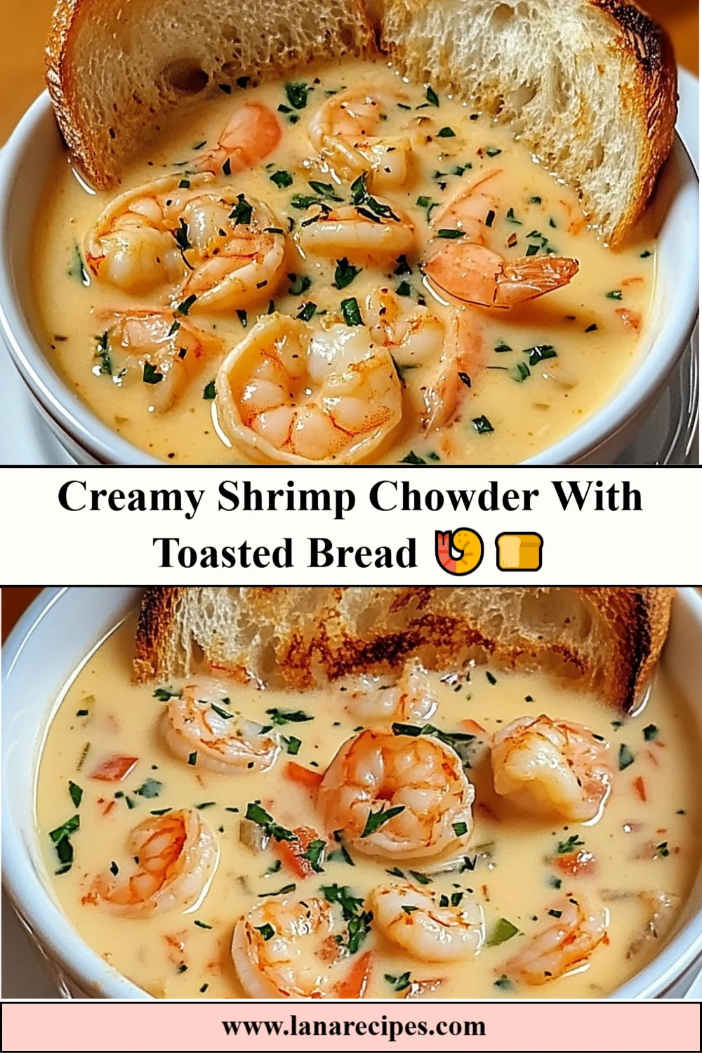 "Creamy Shrimp Chowder with Toasted Bread 🍤🍞