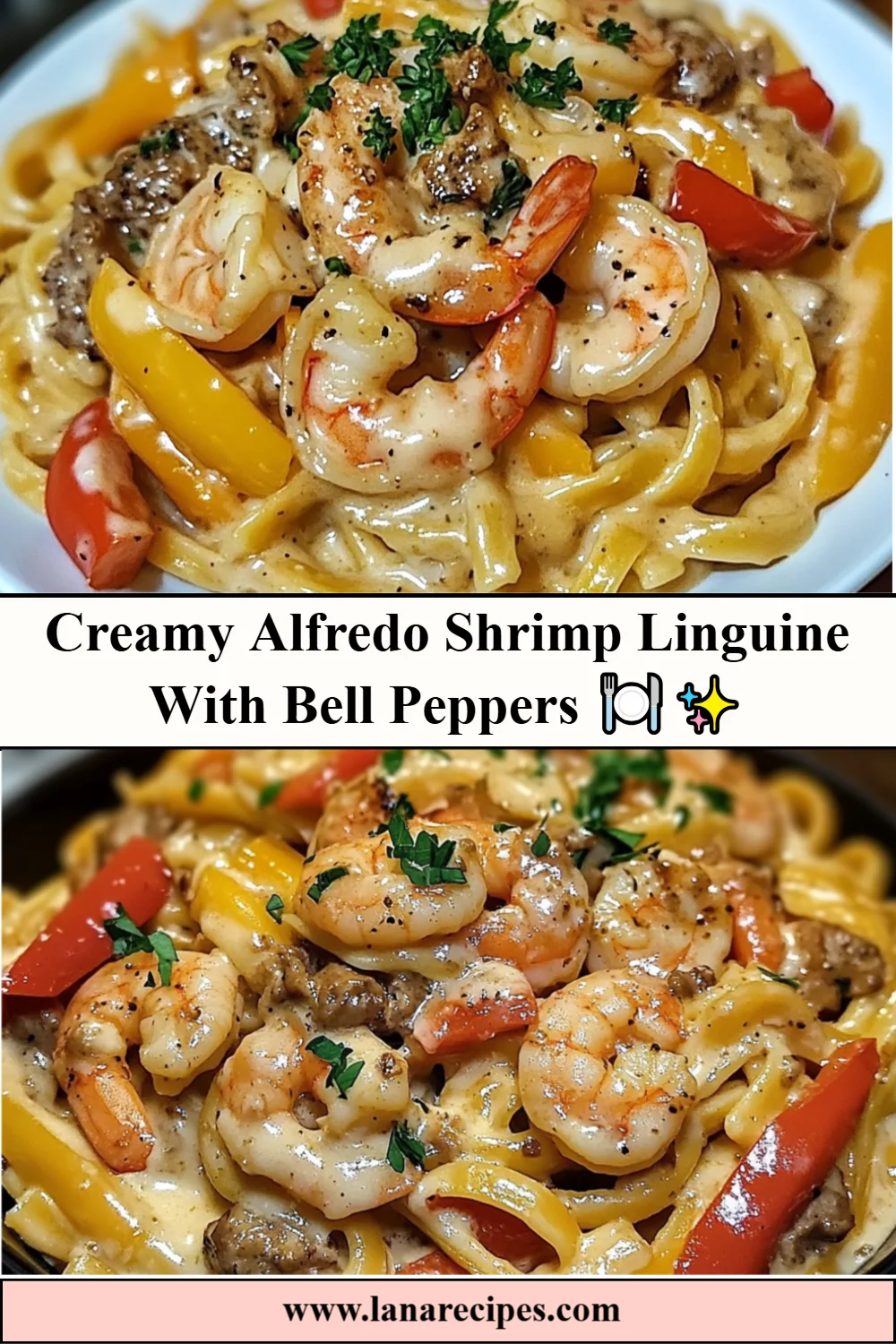 Creamy Alfredo Shrimp Linguine with Bell Peppers 🍽️✨