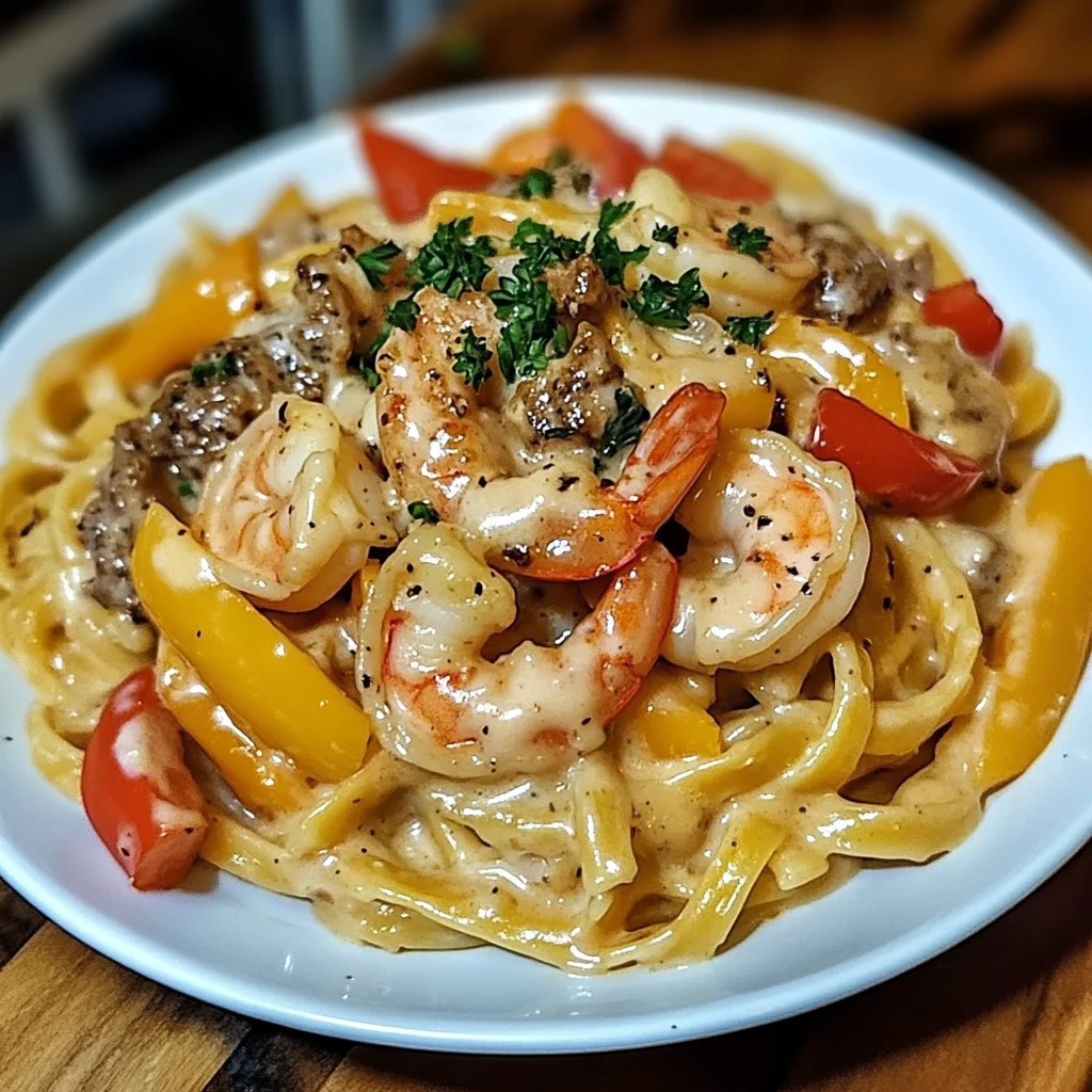 Deliciously Creamy Alfredo Shrimp Linguine with Bell Peppers