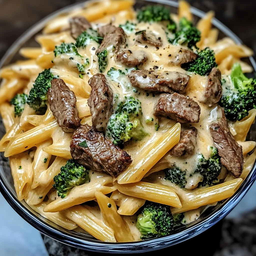 Indulge in Creamy Steak Bites Penne with Broccoli &amp; Cheddar Alfredo