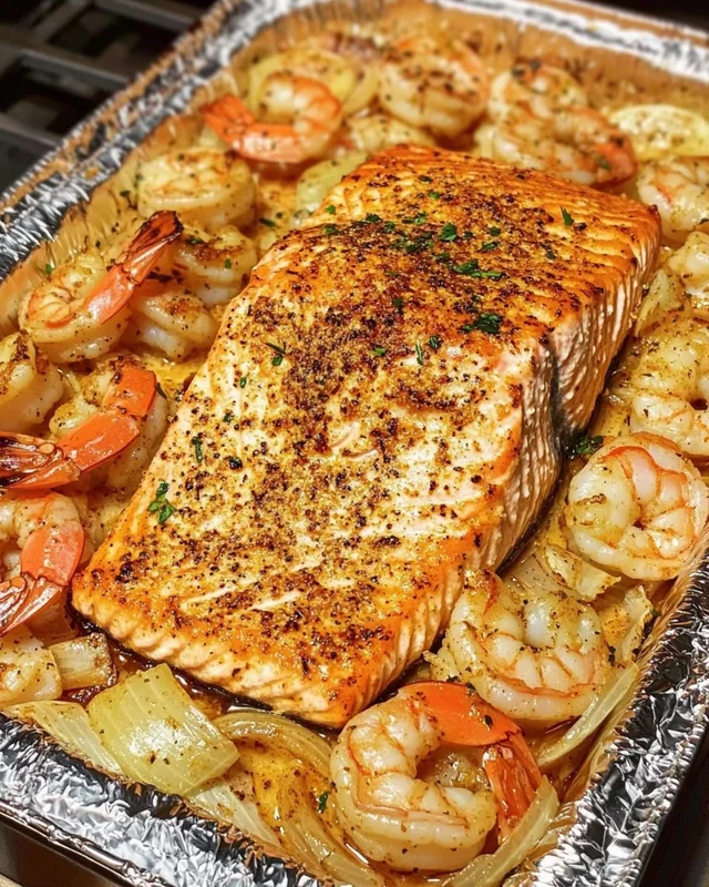 Sheet Pan Garlic Butter Salmon &amp; Shrimp