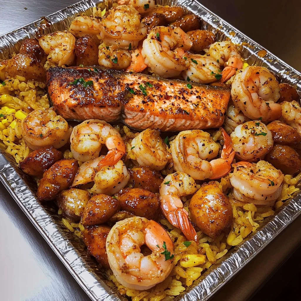 Cajun Honey Garlic Salmon and Shrimp Rice Bowl Recipe