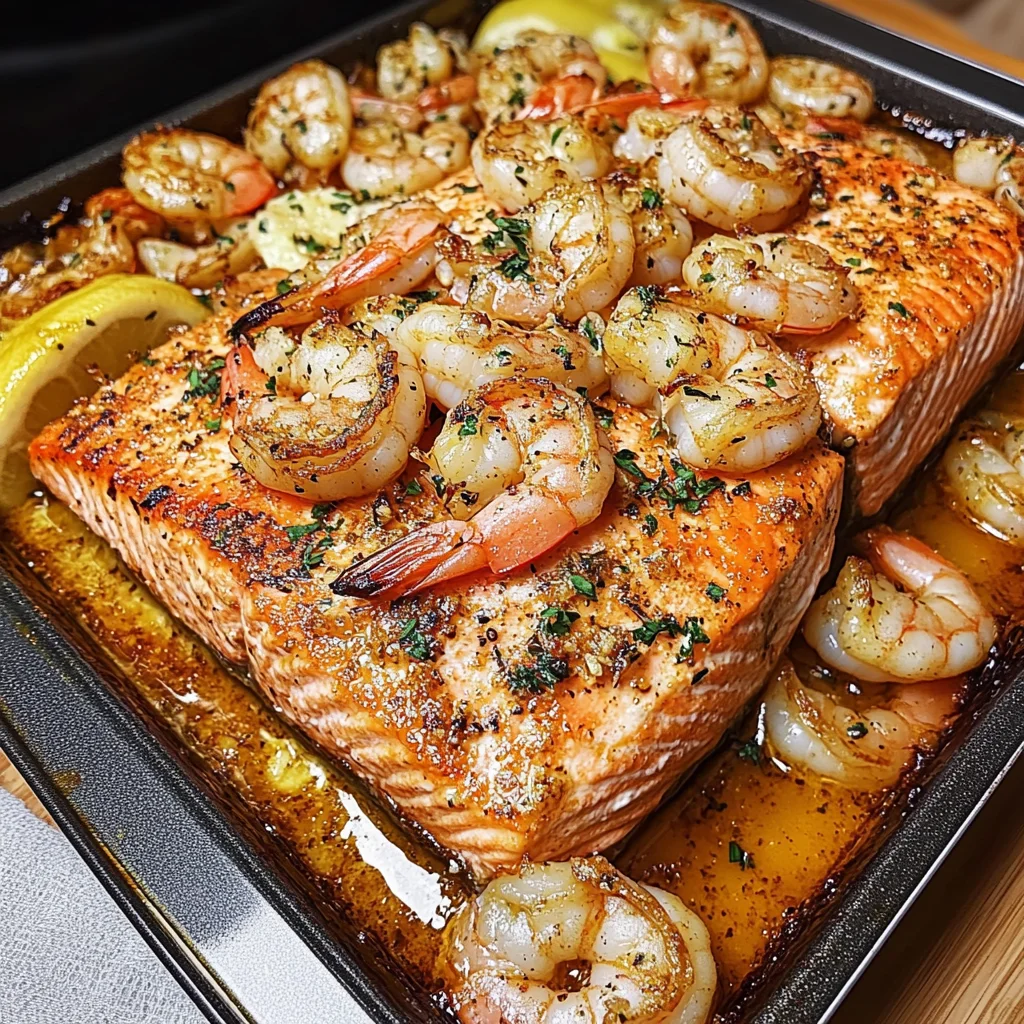 Cajun Salmon and Garlic Butter Shrimp Bake Recipe