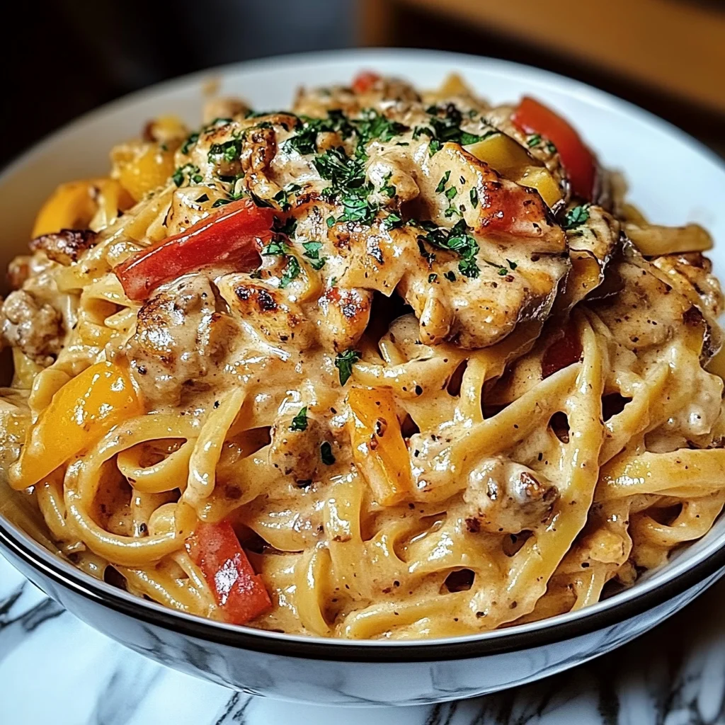 Creamy Cajun Chicken Linguine with Roasted Bell Peppers Recipe