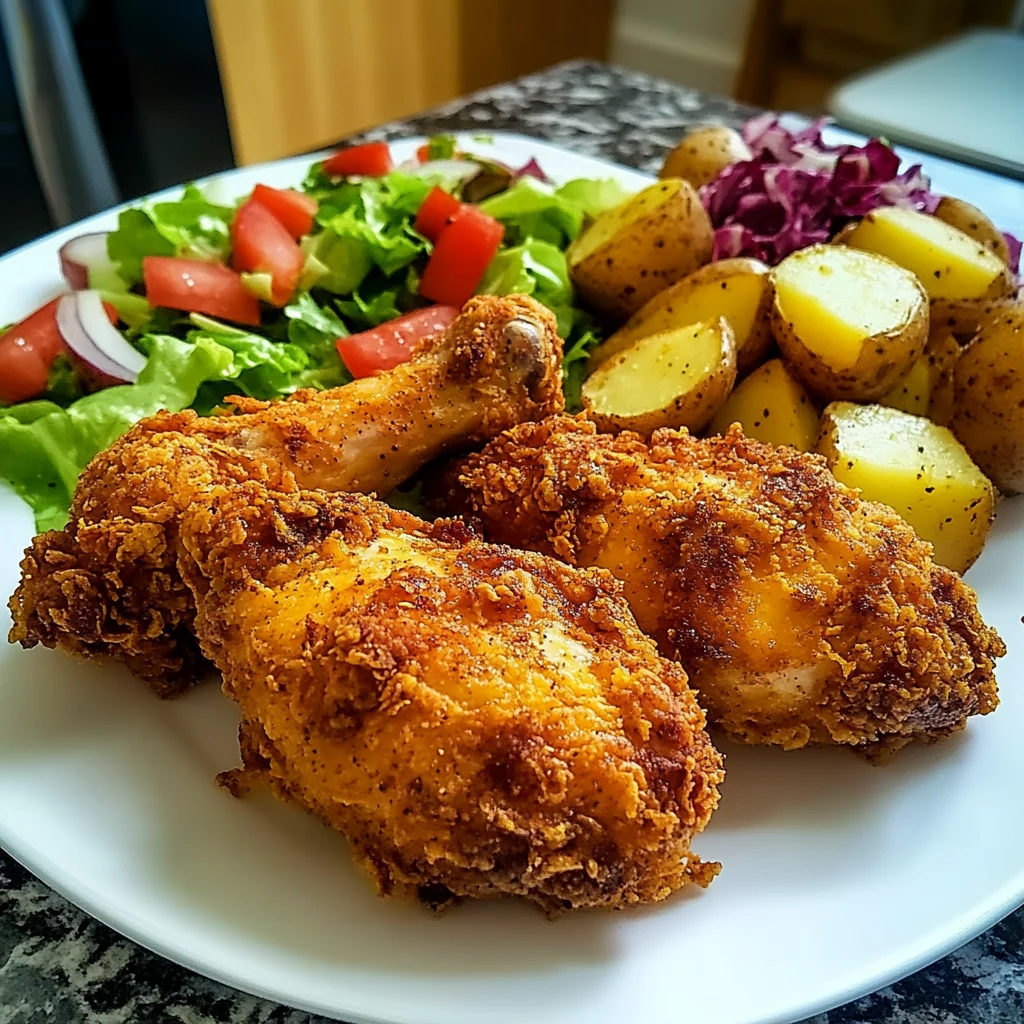 Crispy Fried Chicken with Roasted Potatoes and Fresh Garden Salad Recipe