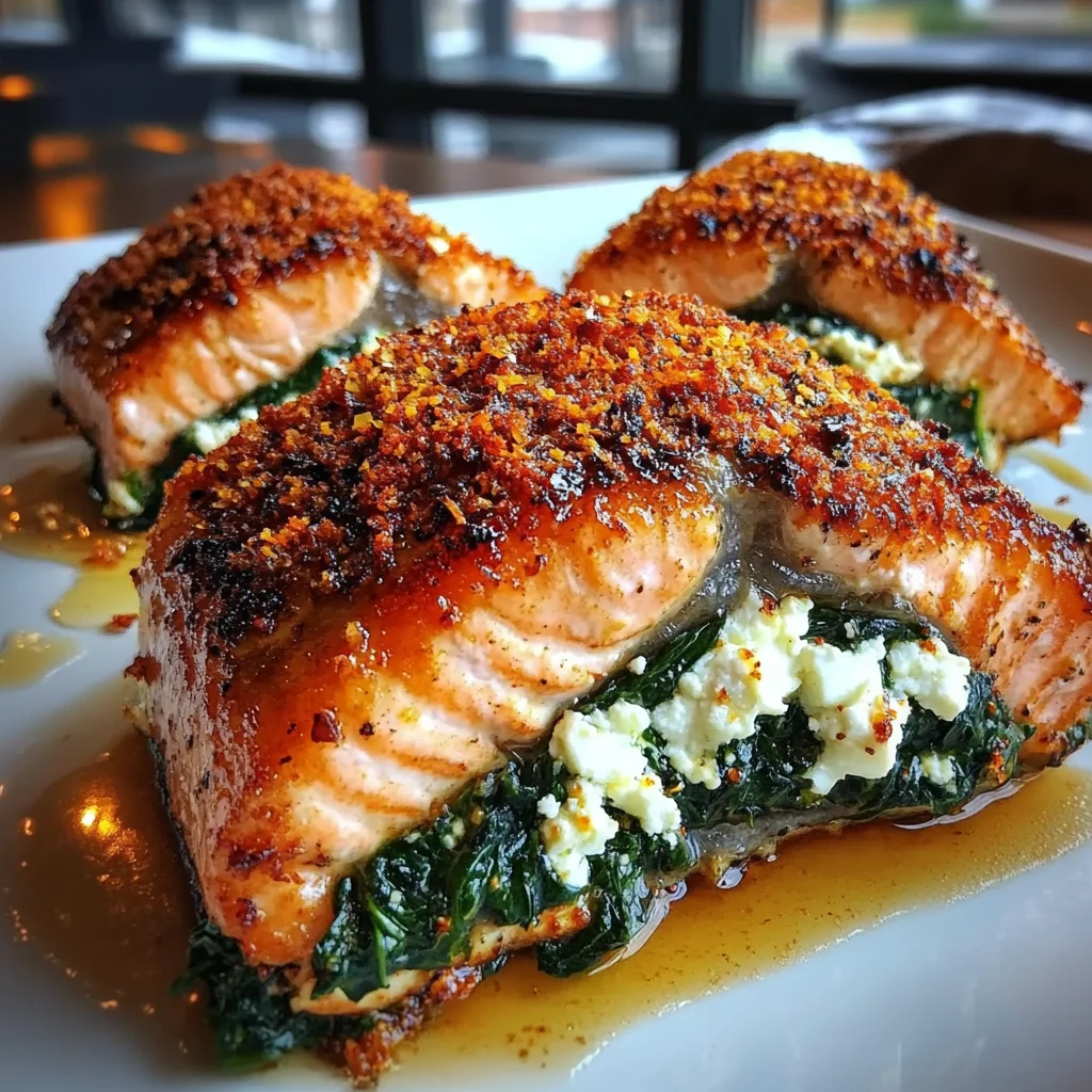 Crispy Stuffed Salmon with Spinach and Whipped Feta Recipe