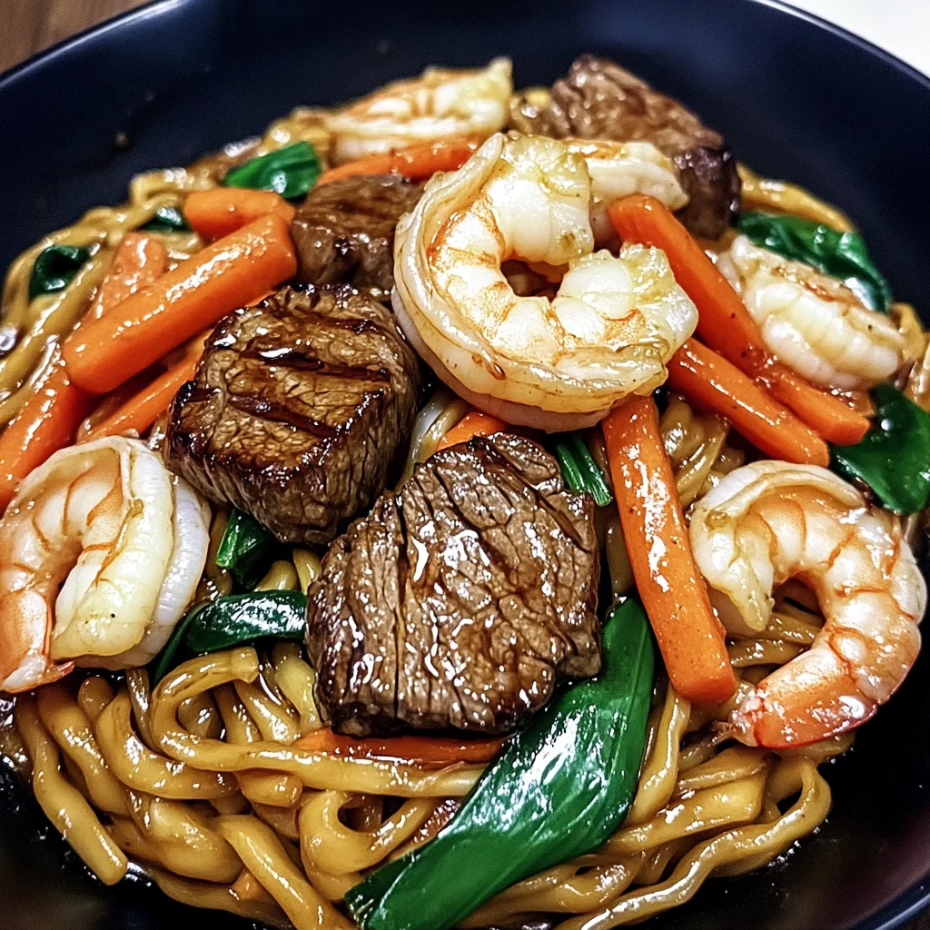 Delicious Surf &amp; Turf Steak &amp; Shrimp Lo Mein Recipe