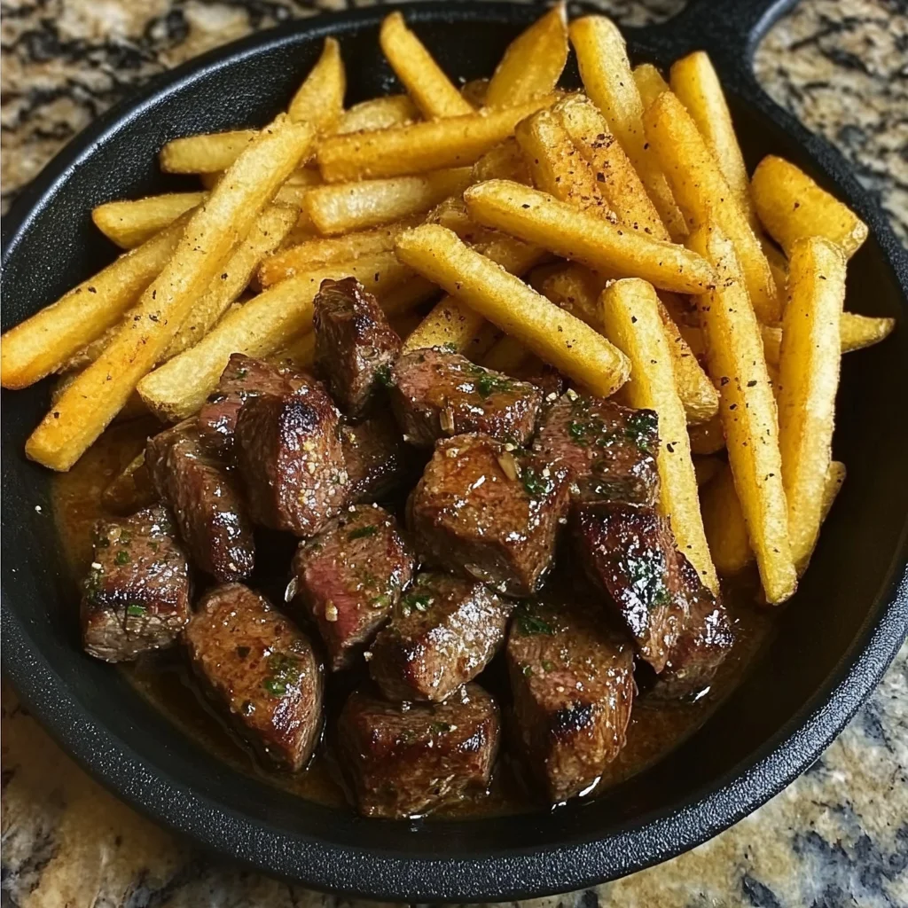 Garlic Butter Steak Bites and Crispy Seasoned Fries Recipe