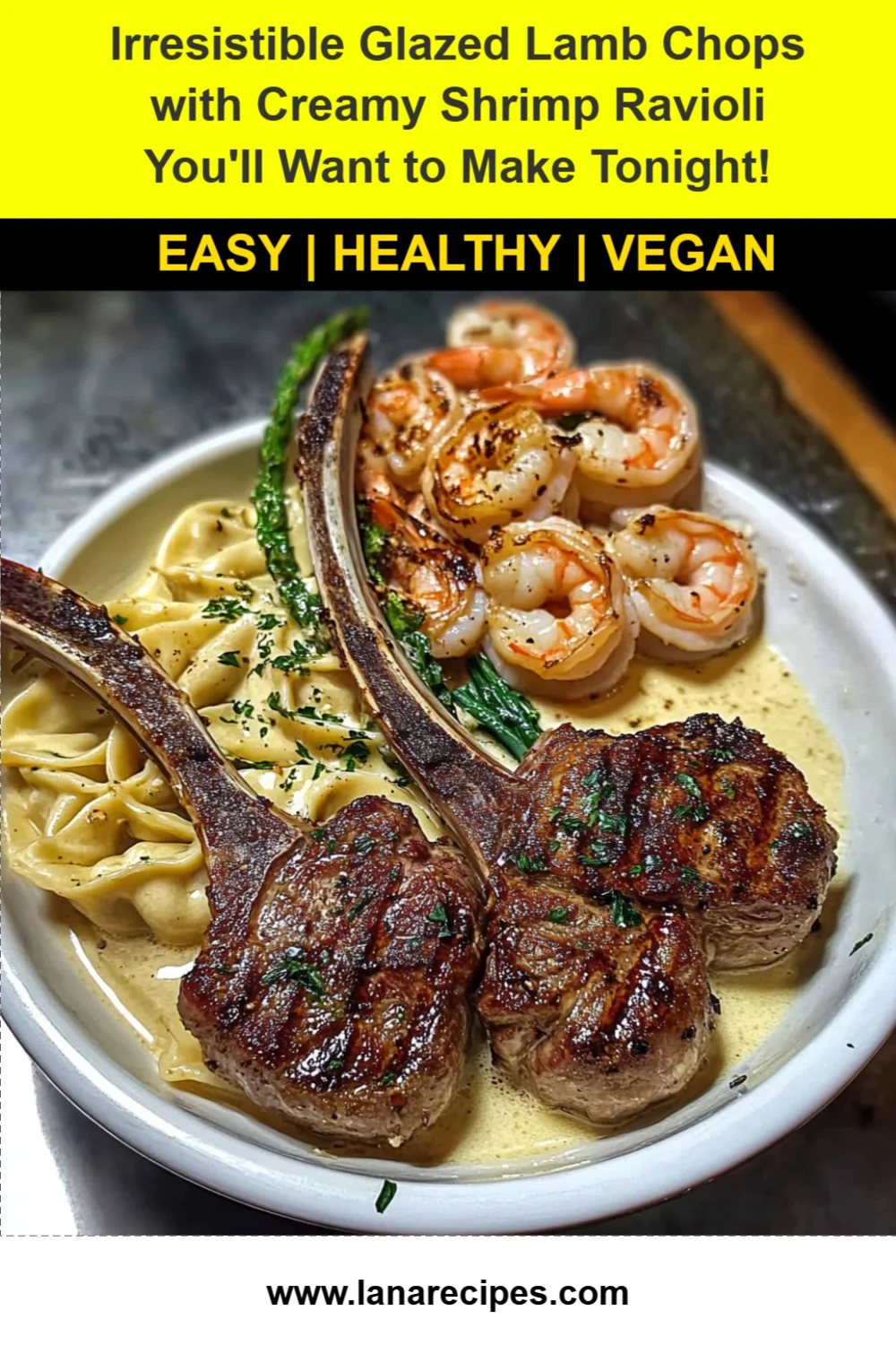 Irresistible Glazed Lamb Chops with Creamy Shrimp Ravioli Recipe