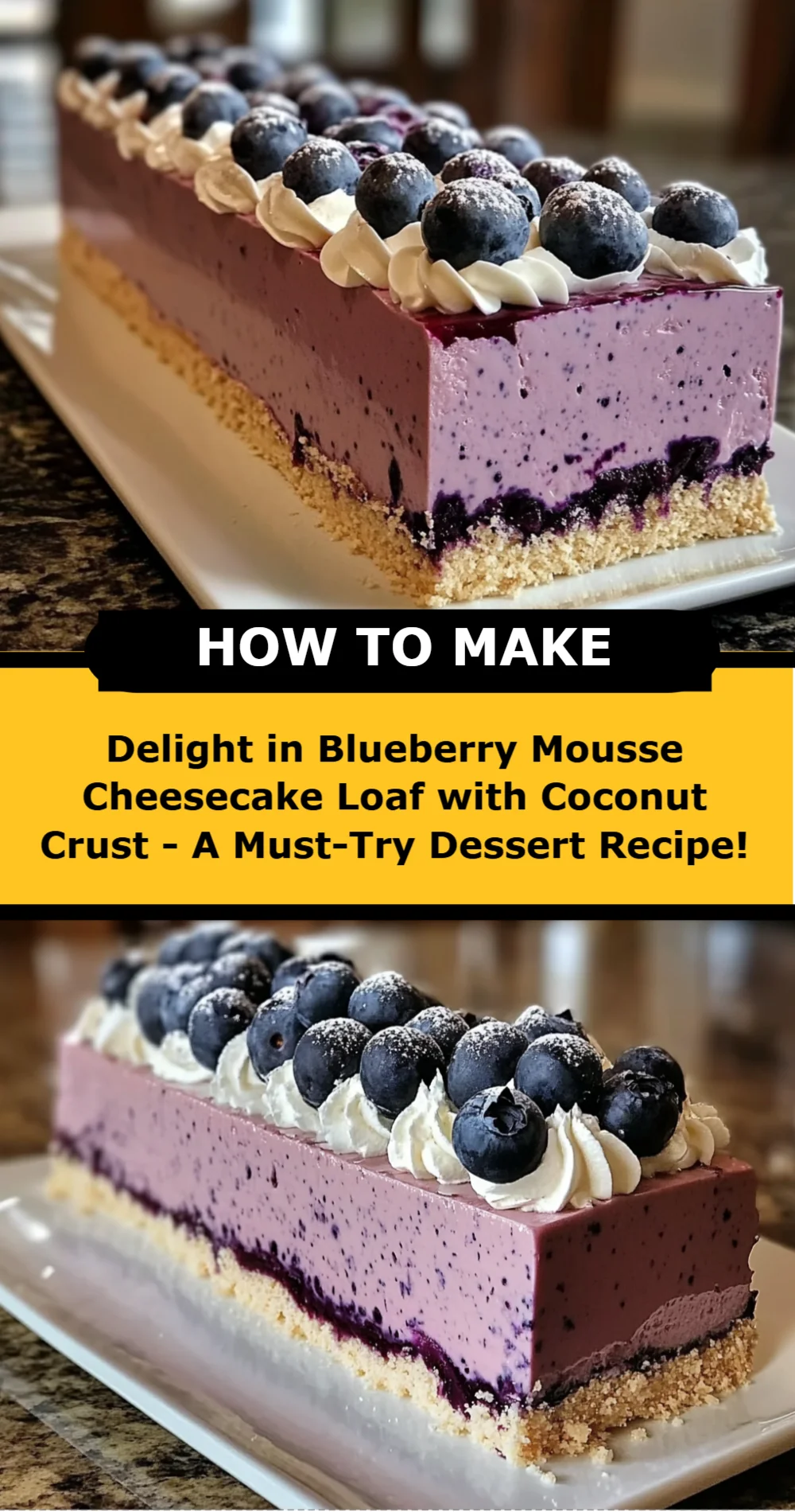Delight in Blueberry Mousse Cheesecake Loaf with Coconut Crust - A Must-Try Dessert Recipe!