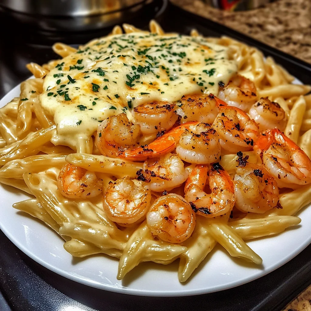 Cajun Garlic Shrimp with Creamy Four-Cheese Penne Recipe