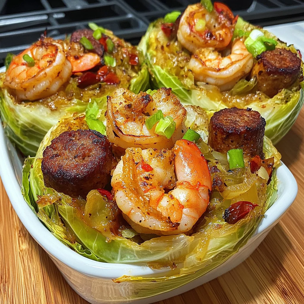 Cajun Shrimp and Sausage Stuffed Cabbage Bowls Recipe