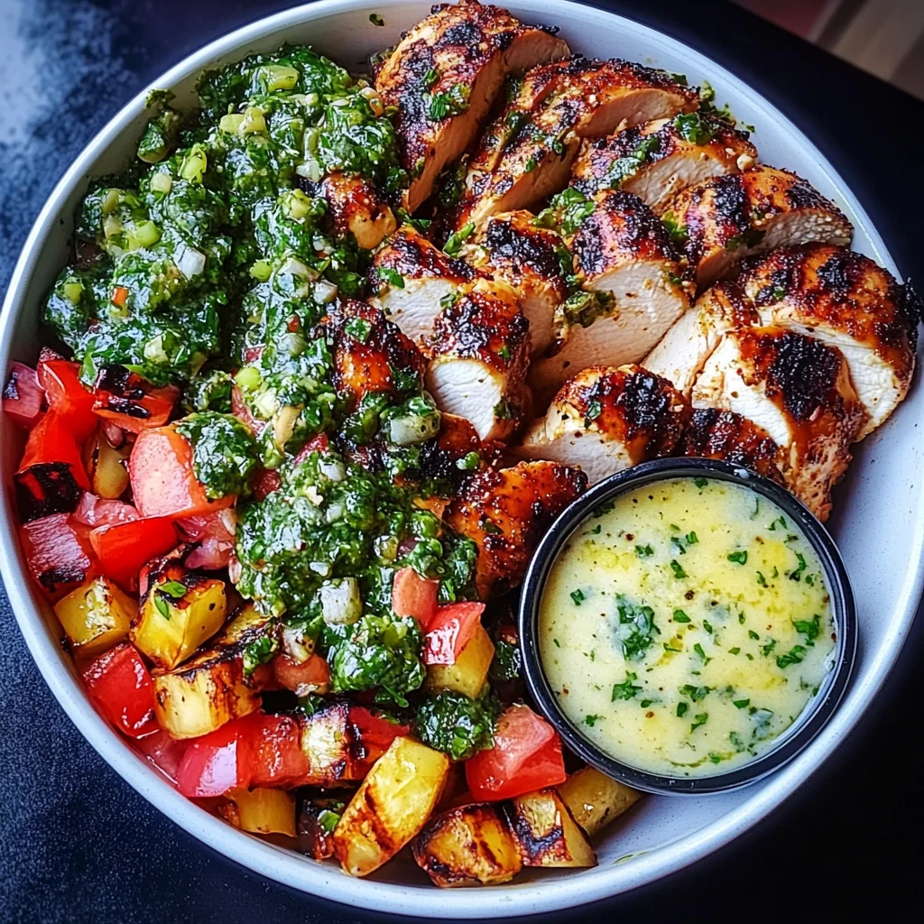 Chimichurri Grilled Chicken Bowl Recipe with Garlic Sauce