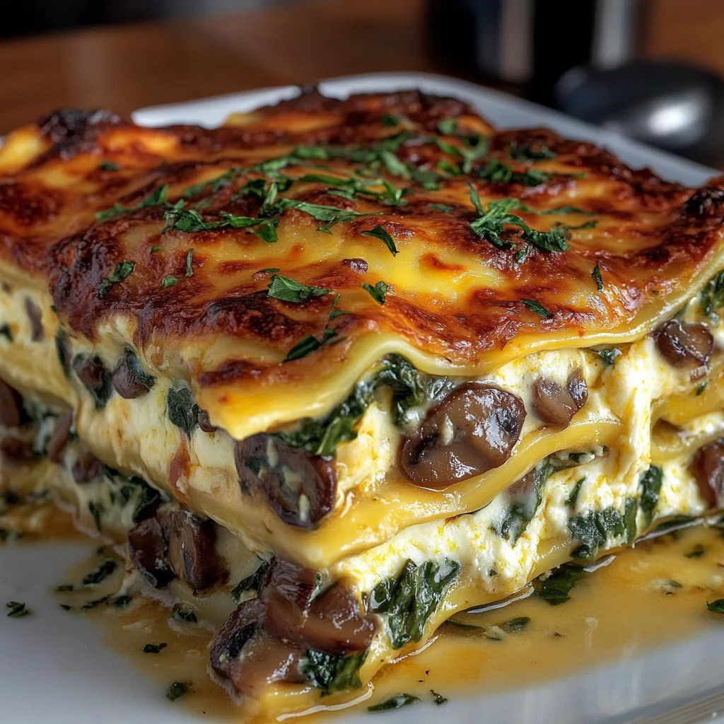 Cottage Cheese Lasagna Bake Recipe with Mushrooms and Spinach