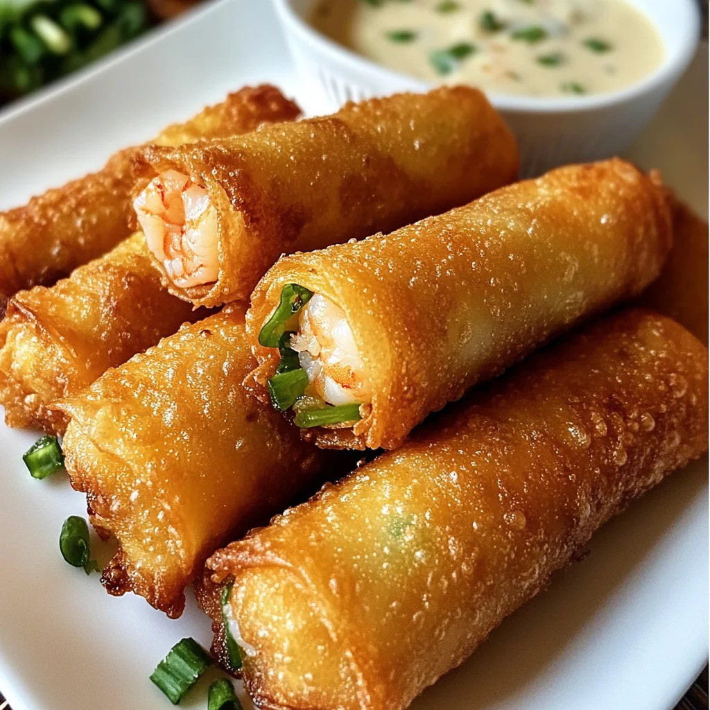 Crispy Cheesy Shrimp Egg Rolls Recipe with Garlic Dip