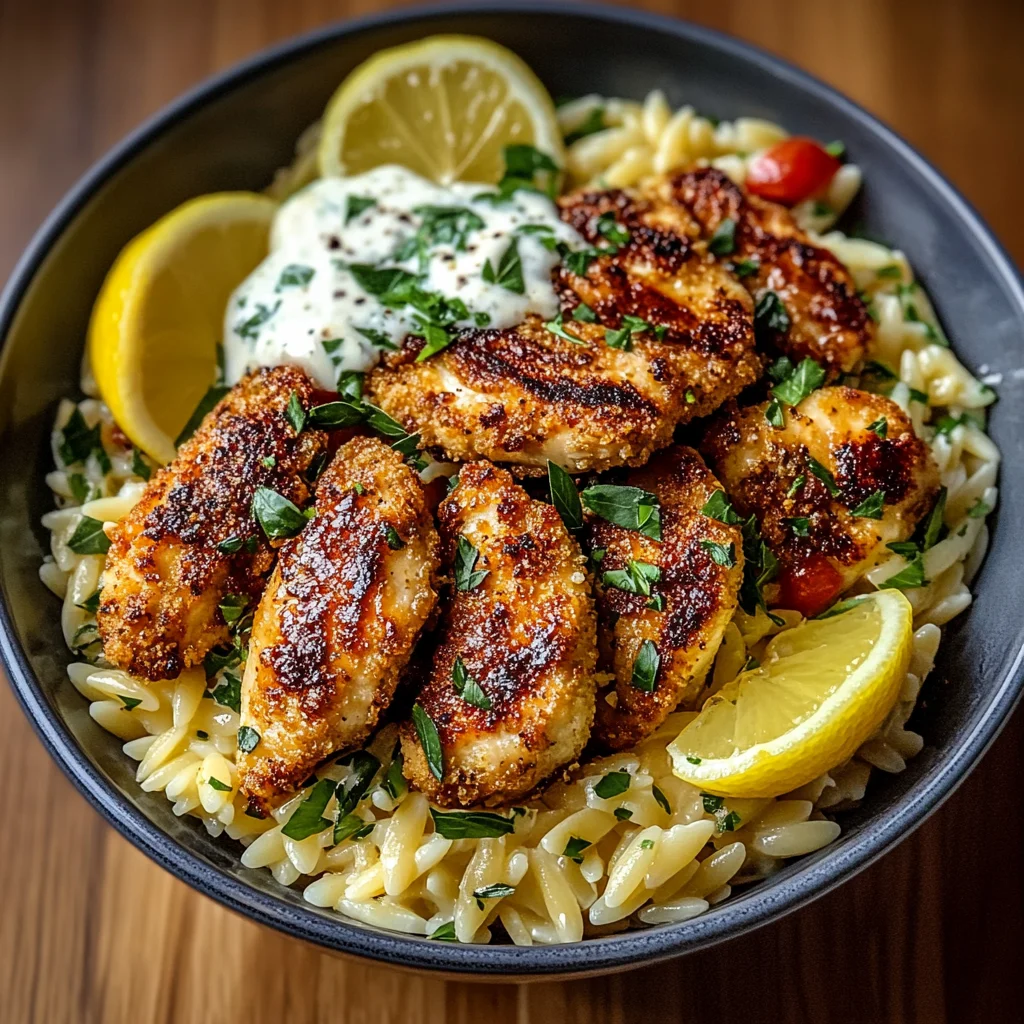 Crispy Lemon Herb Chicken Orzo Bowl Recipe