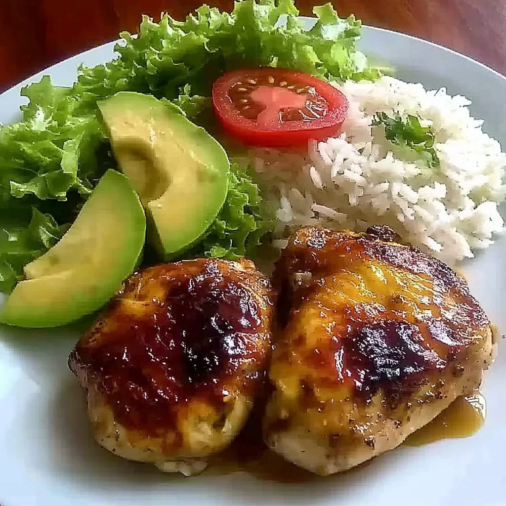 Delicious Honey Garlic Chicken with Rice and Avocado Salad Recipe