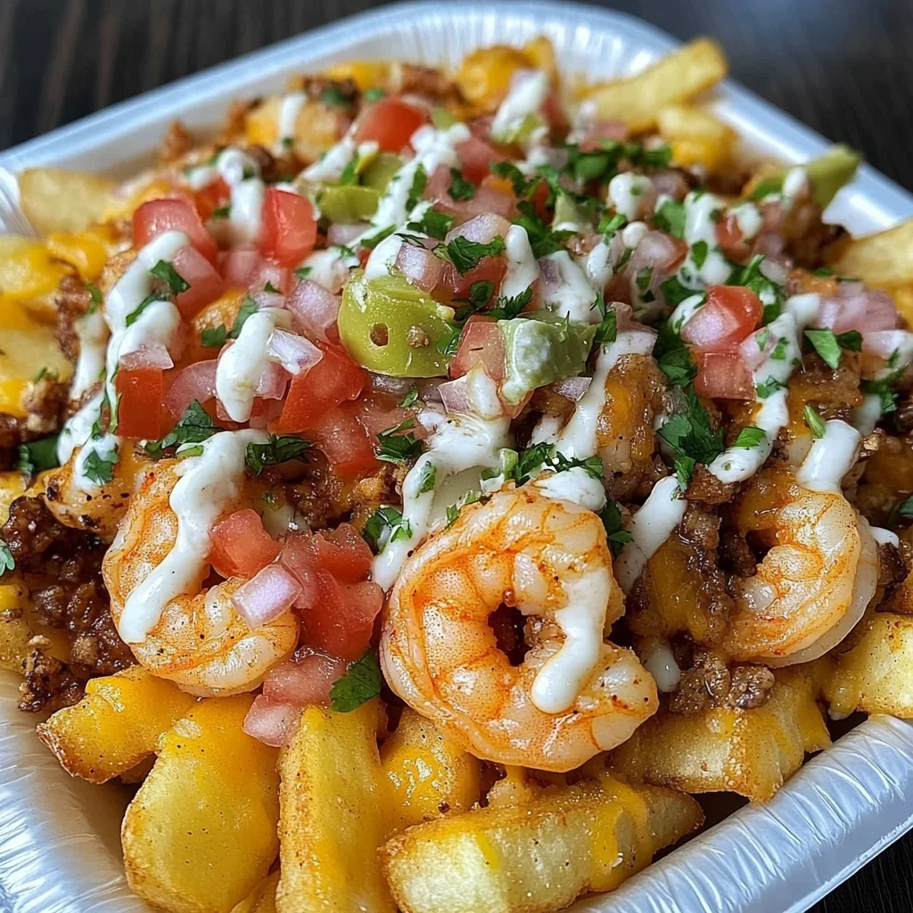 Deliciously Easy Loaded Shrimp Taco Fries Recipe