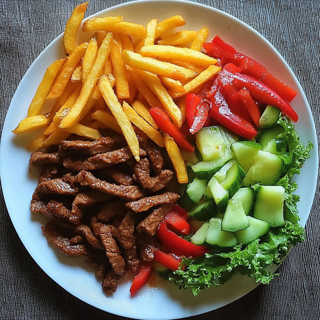 Easy Beef Stir-Fry Recipe with Crispy Fries and Fresh Garden Salad