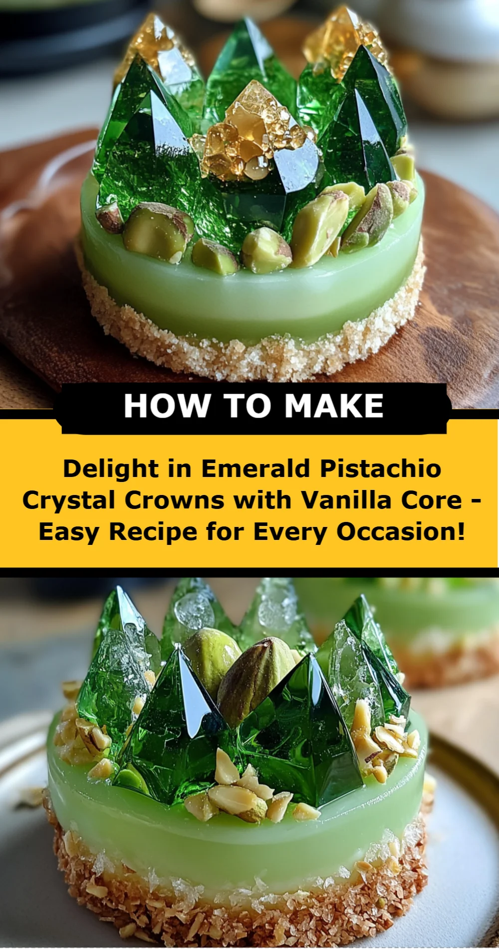 Delight in Emerald Pistachio Crystal Crowns with Vanilla Core - Easy Recipe for Every Occasion!