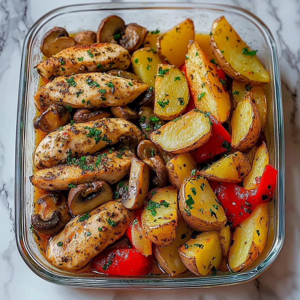 Garlic Herb Chicken and Mushrooms with Crispy Potato Wedges Recipe