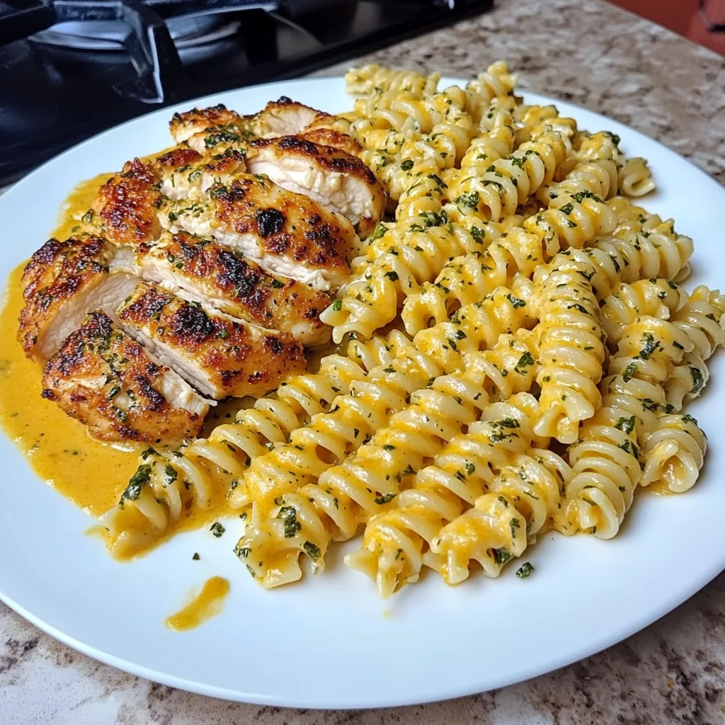 Garlic Parmesan Chicken Rotini in Three-Cheese Provolone Sauce Recipe