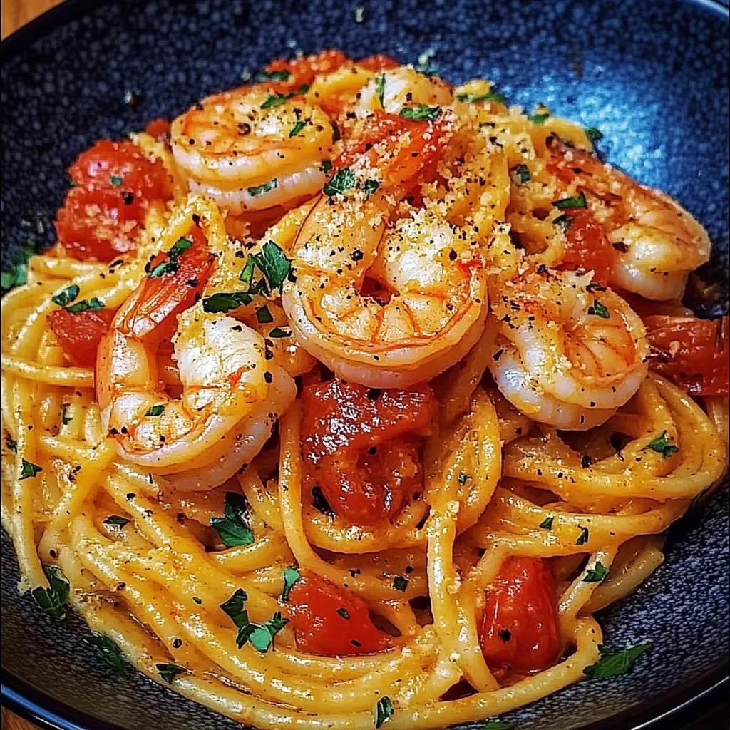 Garlic Parmesan Shrimp Tomato Pasta Recipe