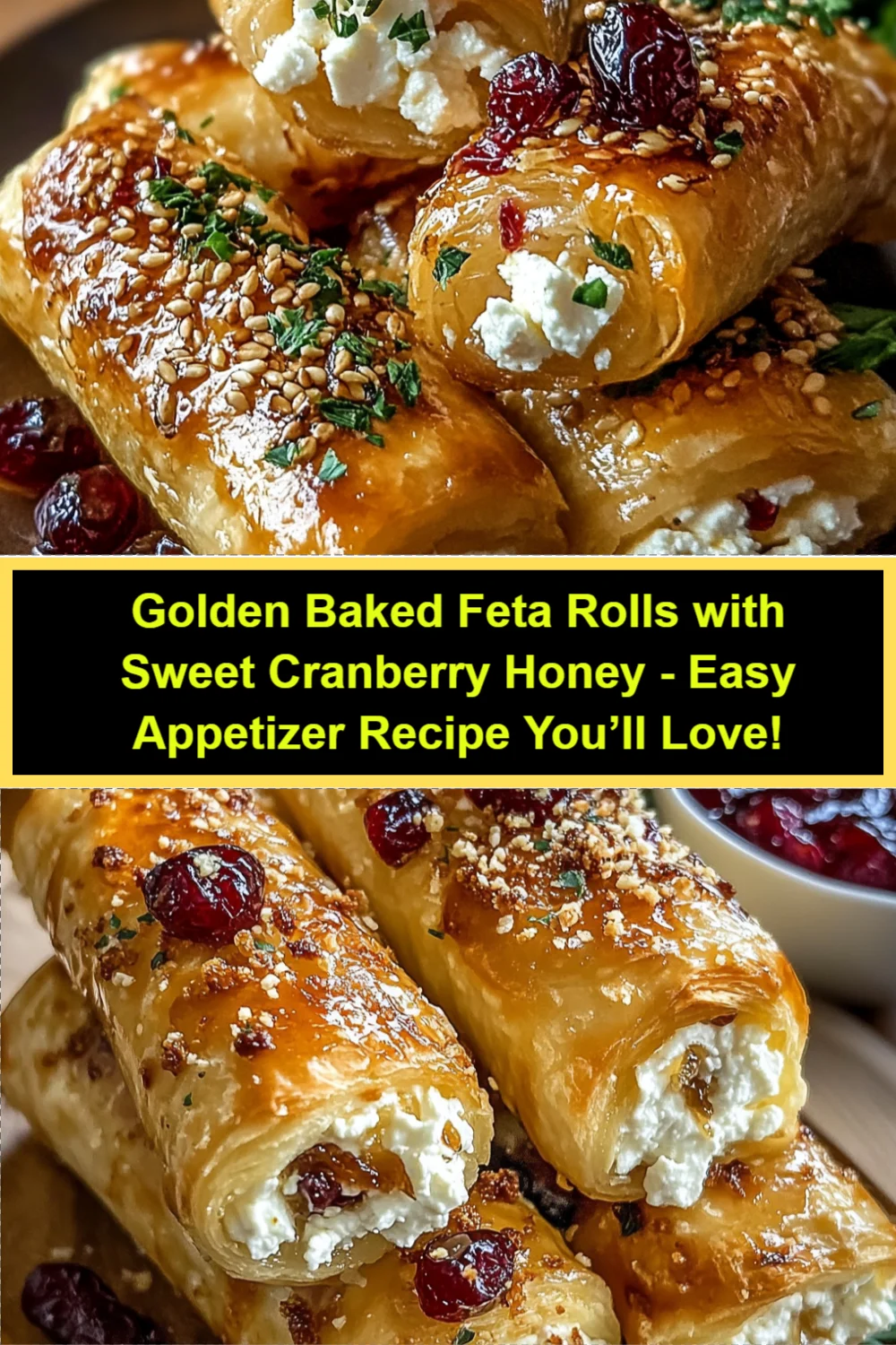 Golden Baked Feta Rolls with Sweet Cranberry Honey - Easy Appetizer Recipe You’ll Love!