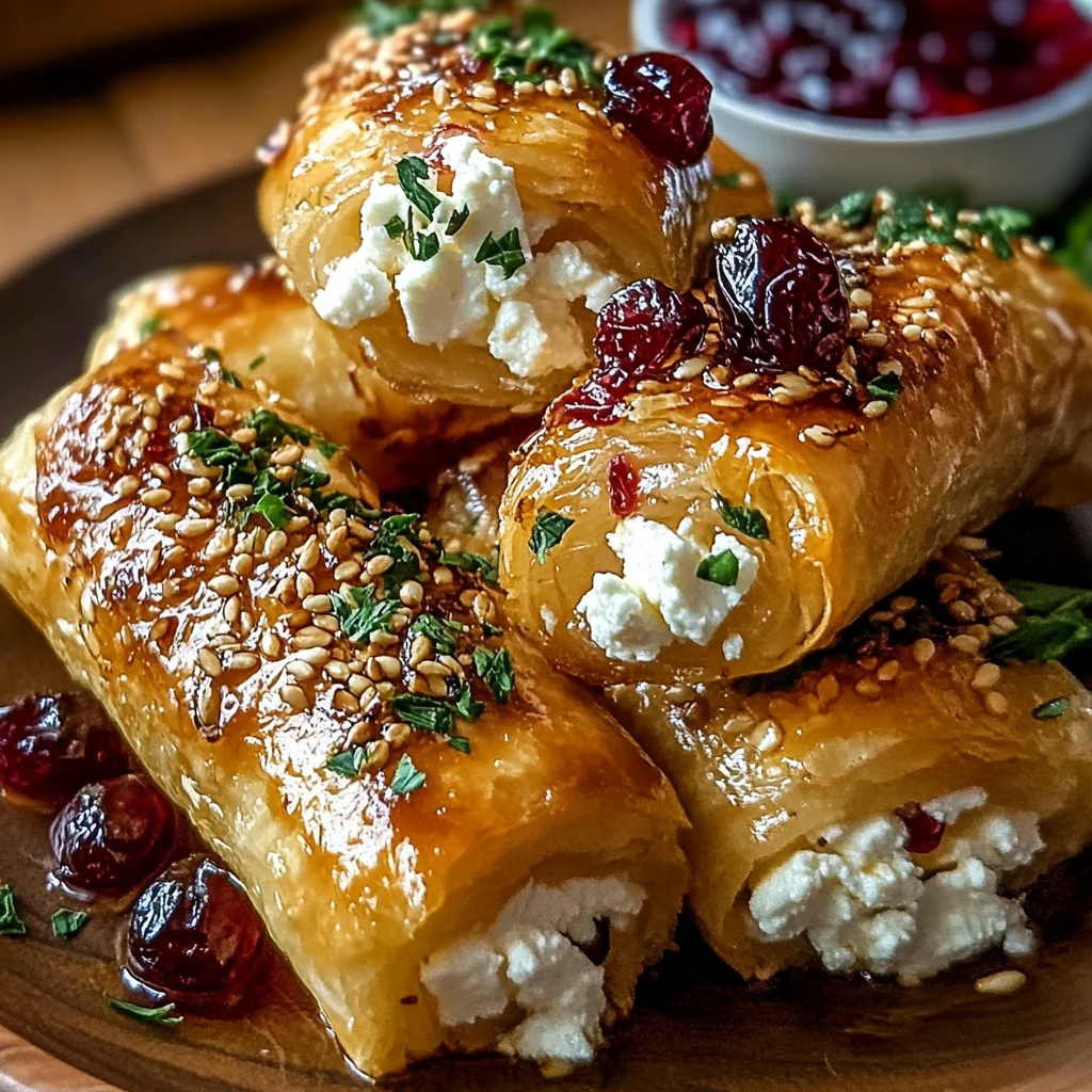 Golden Baked Feta Rolls with Sweet Cranberry Honey Recipe