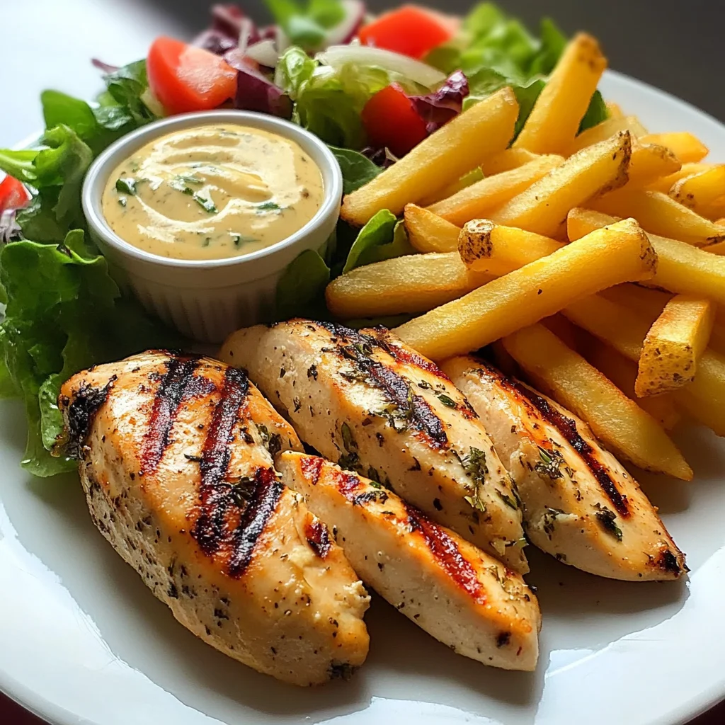 Herb Grilled Chicken Breast with Fries and Garden Salad Recipe