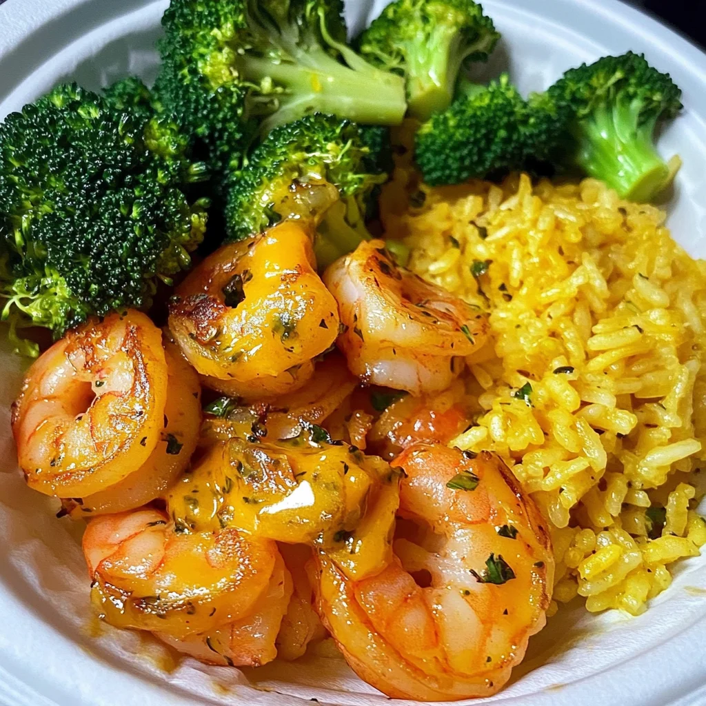 Quick Cajun Garlic Butter Shrimp Recipe with Yellow Rice and Broccoli