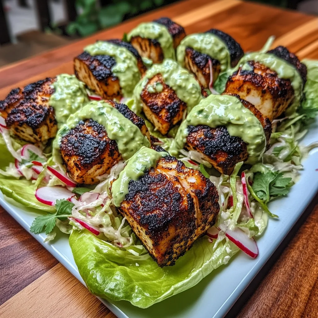 Sheet Pan Blackened Mahi-Mahi Lettuce Wraps Recipe with Avocado Crema