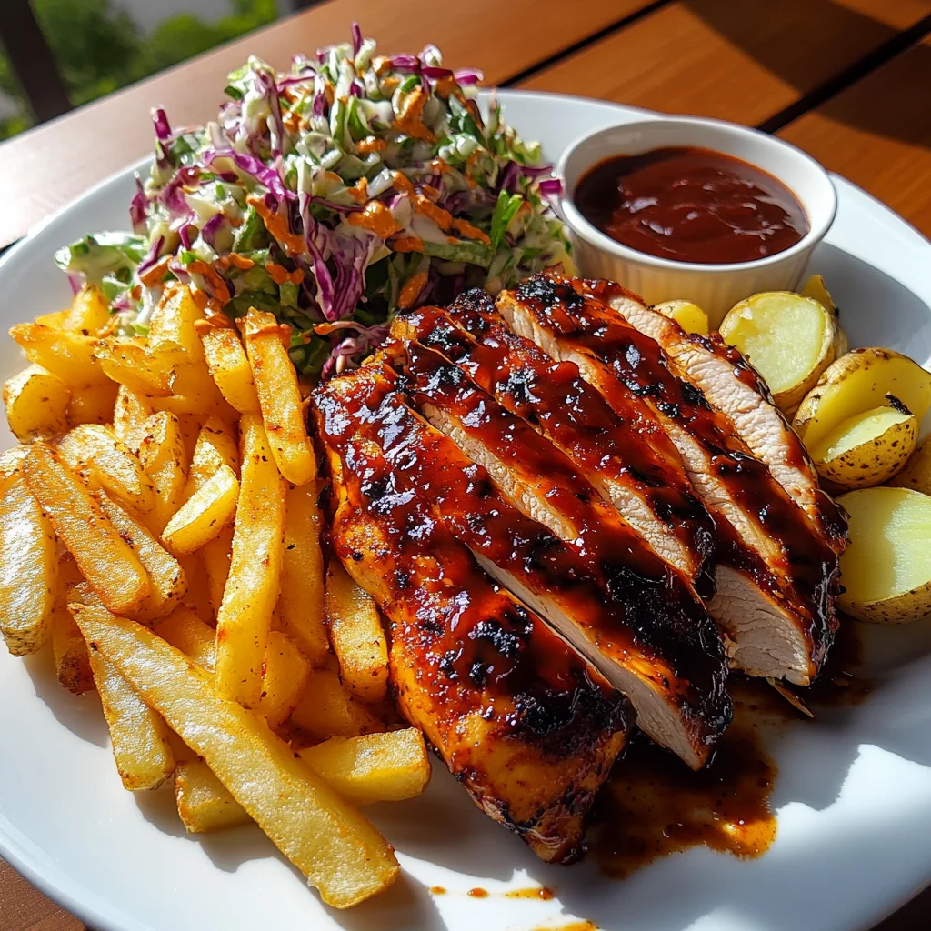 Ultimate BBQ Chicken Breast Plate Recipe with Fries and Creamy Slaw