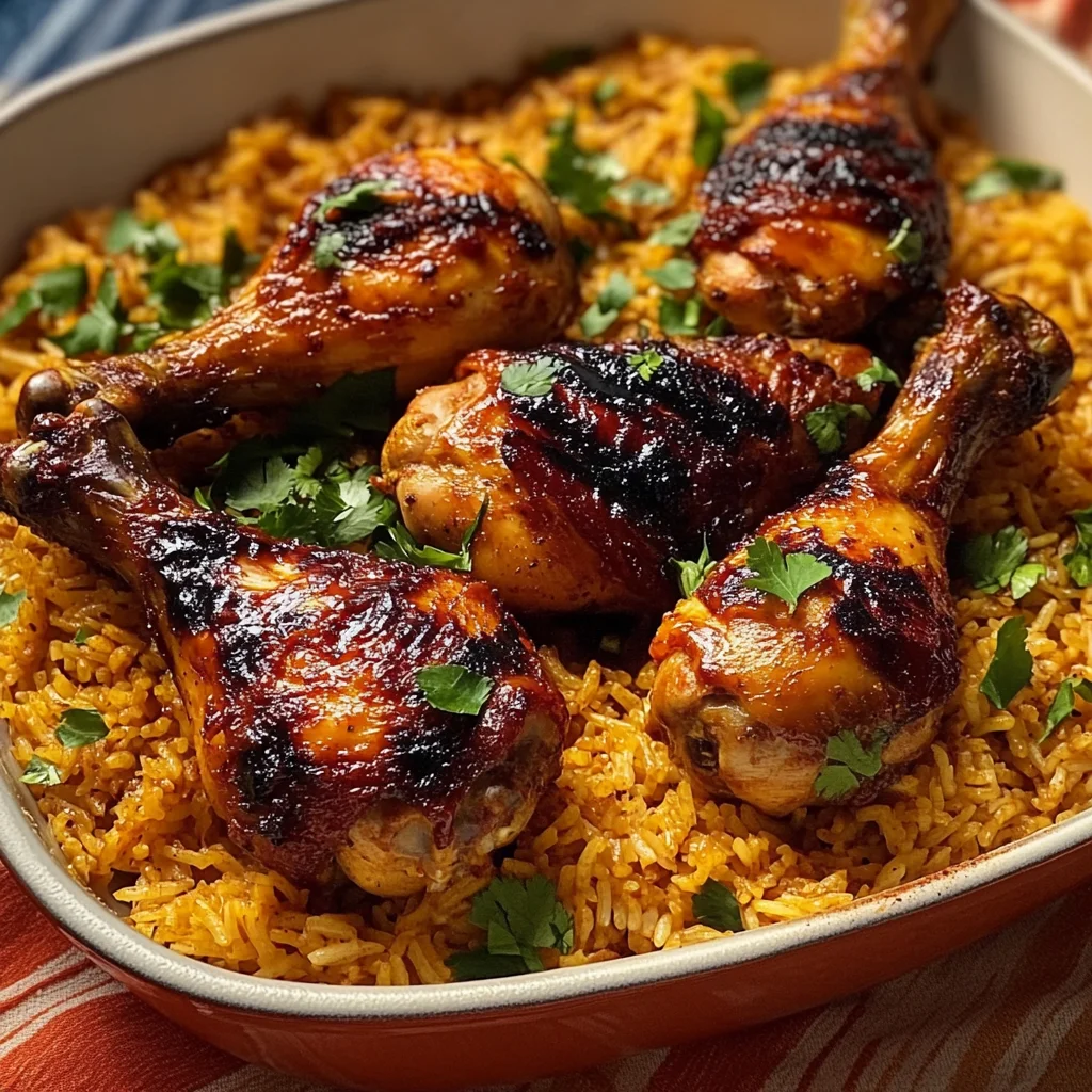 Ultimate Charred BBQ Chicken Drumsticks Recipe with Spiced Golden Rice
